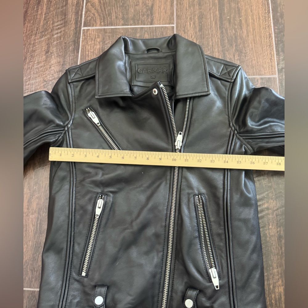 Carmar Black Leather Moto Biker Jacket Silver Hardware Size 36 - Picture 5 of 8